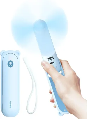 JISULIFE Handheld Fan with 4500 mAh Powerbank Max 37 Hours Runtime, Pocket Portable Battery Operated or USB Powered Folding Personal Fan, 3 Speeds, Gifts for Women Men Kids Gift for Festival-Blue