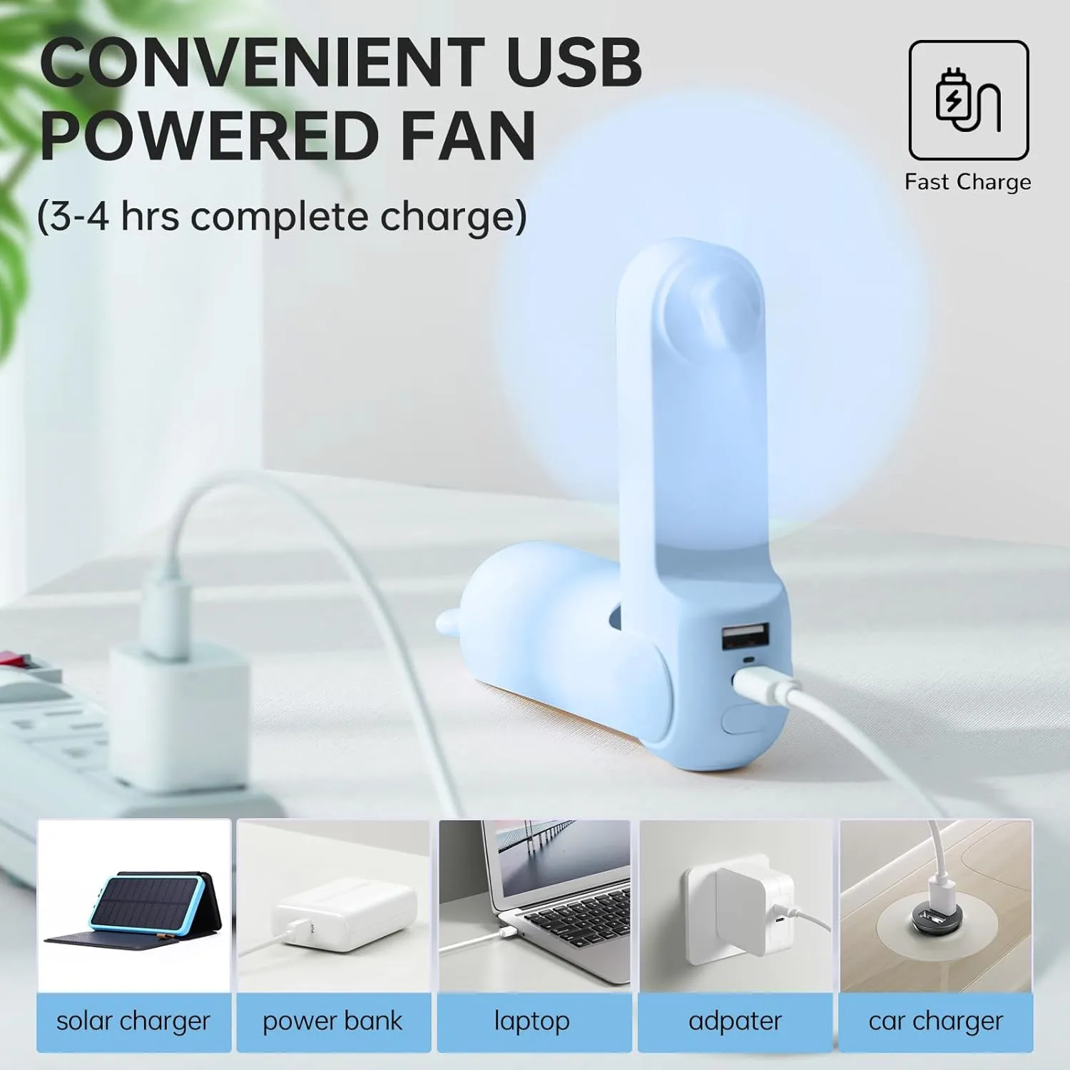 JISULIFE Handheld Fan with 4500 mAh Powerbank Max 37 Hours Runtime, Pocket Portable Battery Operated or USB Powered Folding Personal Fan, 3 Speeds, Gifts for Women Men Kids Gift for Festival-Blue