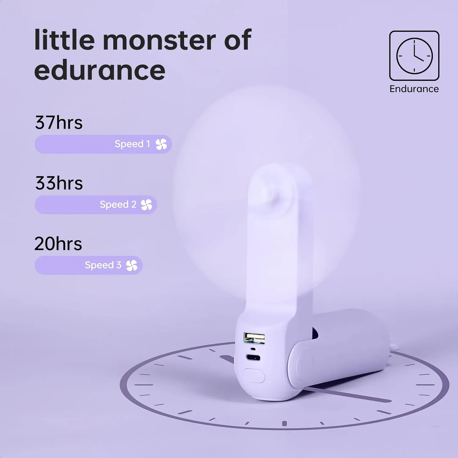 JISULIFE Handheld Fan with 4500 mAh Powerbank Max 37 Hours Runtime, Pocket Portable Battery Operated or USB Powered Folding Personal Fan, 3 Speeds, Gifts for Women Men Kids Gift for Festival-Purple