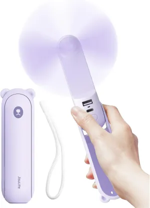 JISULIFE Handheld Fan with 4500 mAh Powerbank Max 37 Hours Runtime, Pocket Portable Battery Operated or USB Powered Folding Personal Fan, 3 Speeds, Gifts for Women Men Kids Gift for Festival-Purple