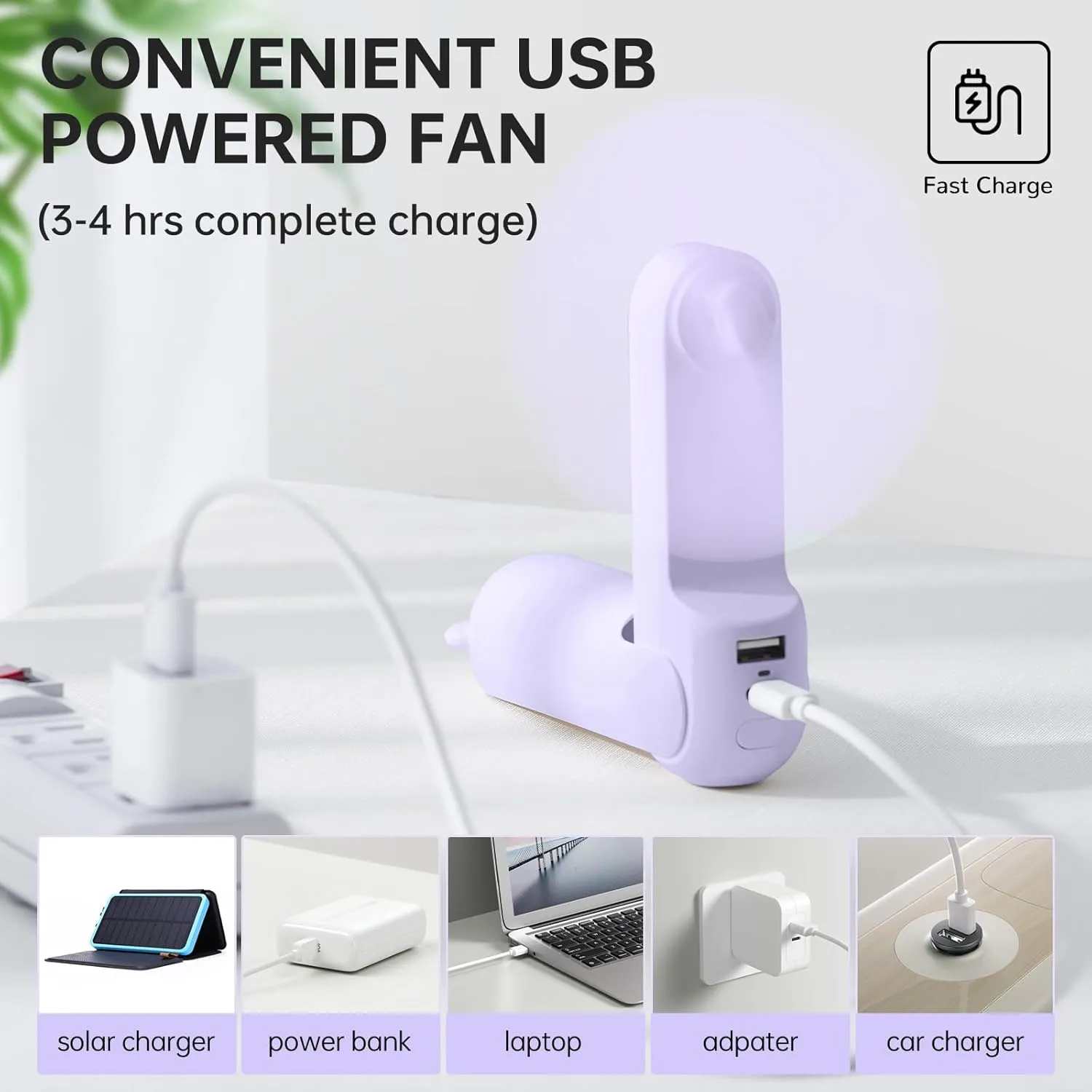 JISULIFE Handheld Fan with 4500 mAh Powerbank Max 37 Hours Runtime, Pocket Portable Battery Operated or USB Powered Folding Personal Fan, 3 Speeds, Gifts for Women Men Kids Gift for Festival-Purple