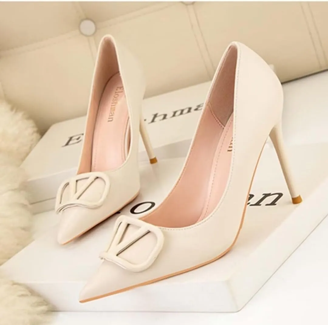 JOEupin Women Pointed Toe Pumps Mid-Heel Pumps Formal Wedding Bridal Classic Stiletto Heel