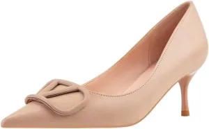 JOEupin Women Pointed Toe Pumps Mid-Heel Pumps Formal Wedding Bridal Classic Stiletto Heel