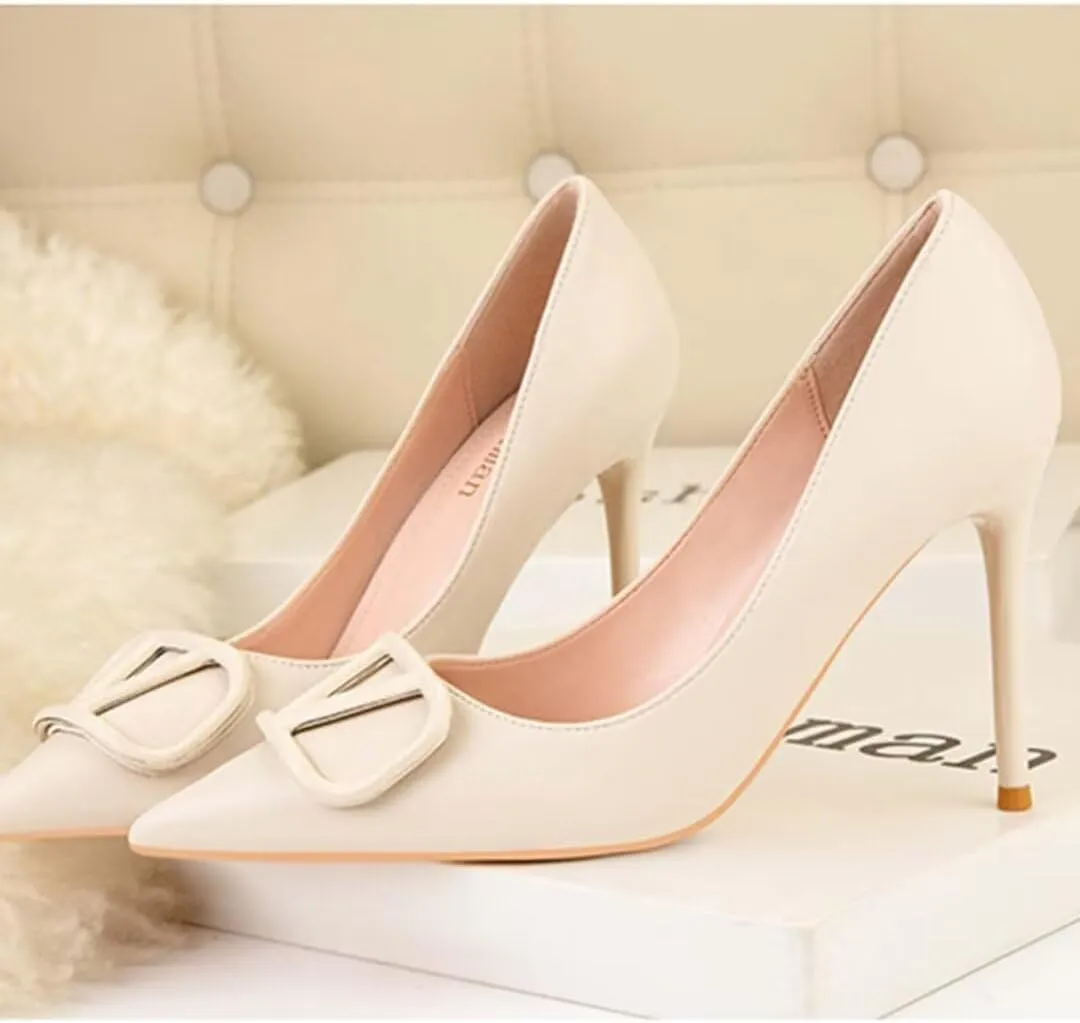 JOEupin Women Pointed Toe Pumps Mid-Heel Pumps Formal Wedding Bridal Classic Stiletto Heel