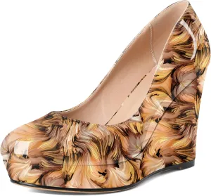 Joseywade Wedge Pumps for Women Platform Heels Round Toe Heels Slip On Wedge High Heels Dress Shoes 4 Inch
