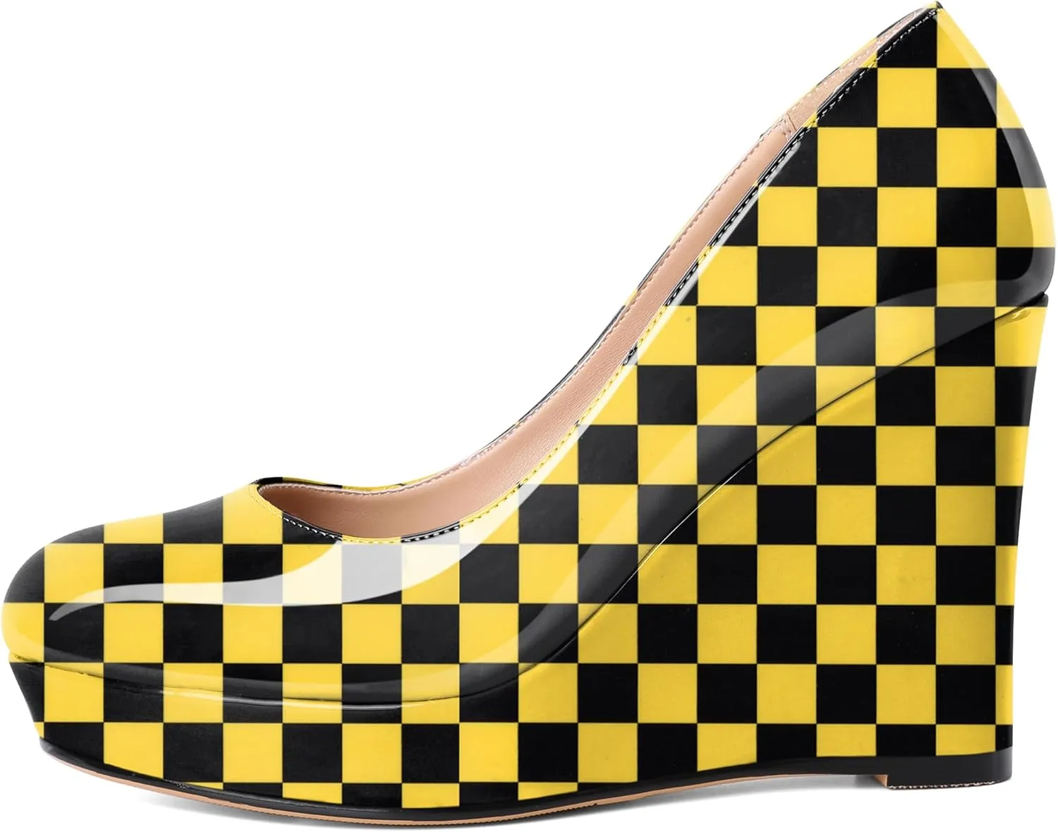 Joseywade Wedge Pumps for Women Platform Heels Round Toe Heels Slip On Wedge High Heels Dress Shoes 4 Inch