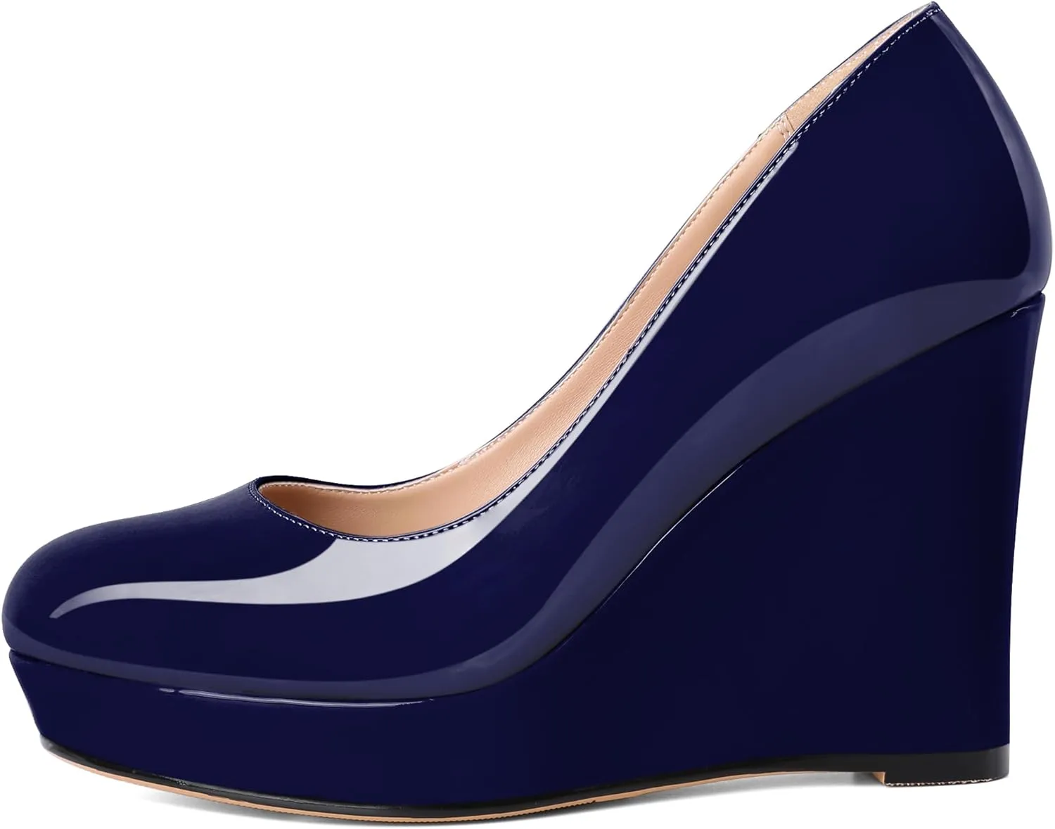 Joseywade Wedge Pumps for Women Platform Heels Round Toe Heels Slip On Wedge High Heels Dress Shoes 4 Inch