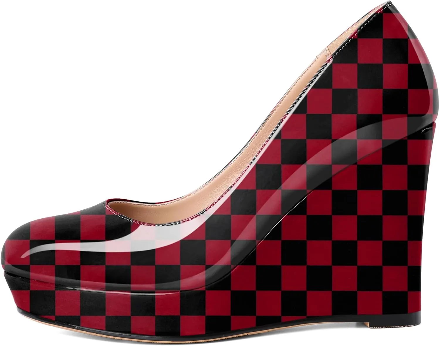 Joseywade Wedge Pumps for Women Platform Heels Round Toe Heels Slip On Wedge High Heels Dress Shoes 4 Inch