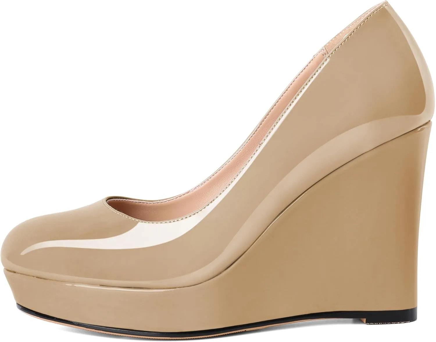 Joseywade Wedge Pumps for Women Platform Heels Round Toe Heels Slip On Wedge High Heels Dress Shoes 4 Inch