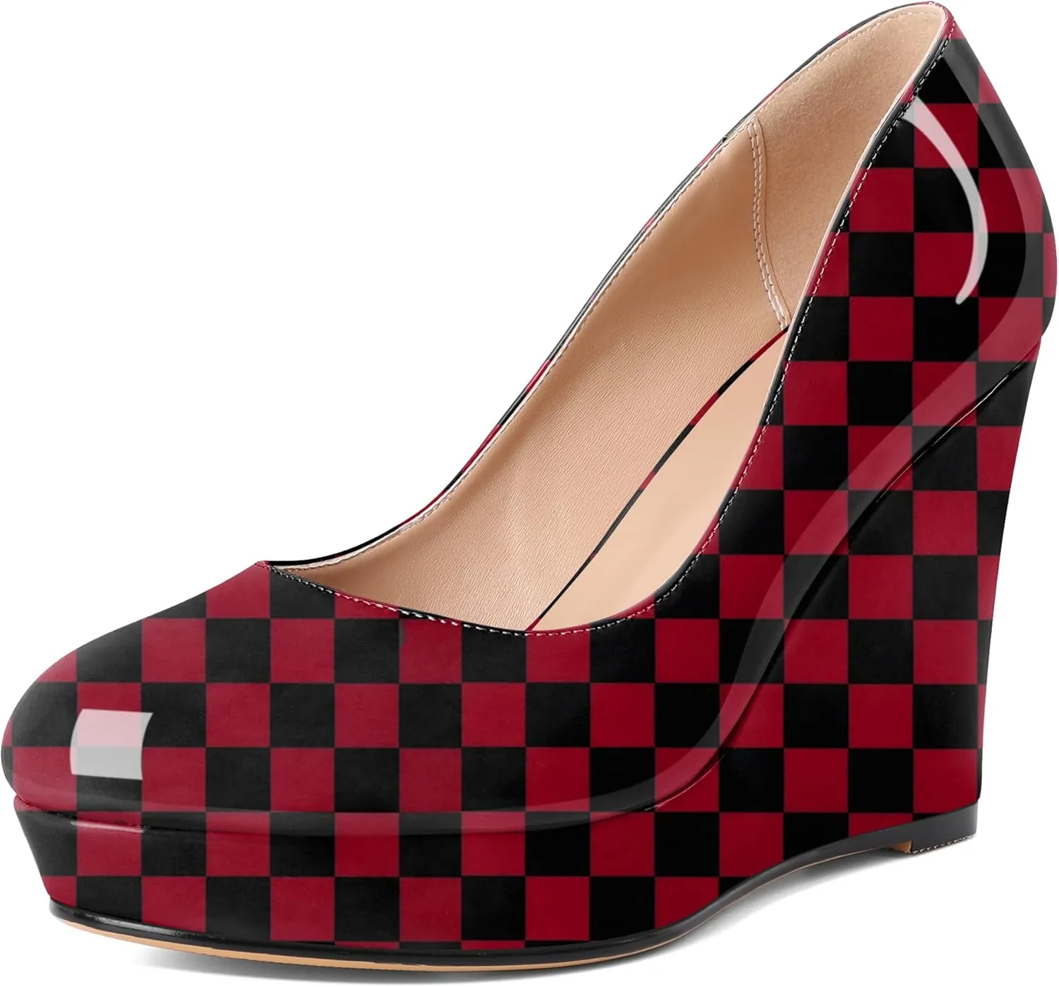 Joseywade Wedge Pumps for Women Platform Heels Round Toe Heels Slip On Wedge High Heels Dress Shoes 4 Inch