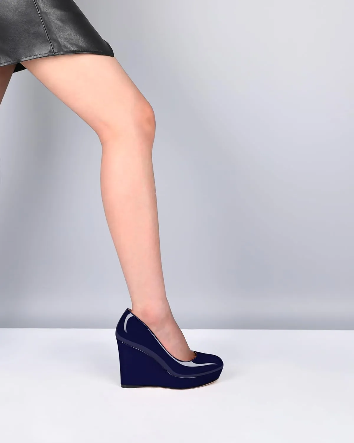 Joseywade Wedge Pumps for Women Platform Heels Round Toe Heels Slip On Wedge High Heels Dress Shoes 4 Inch
