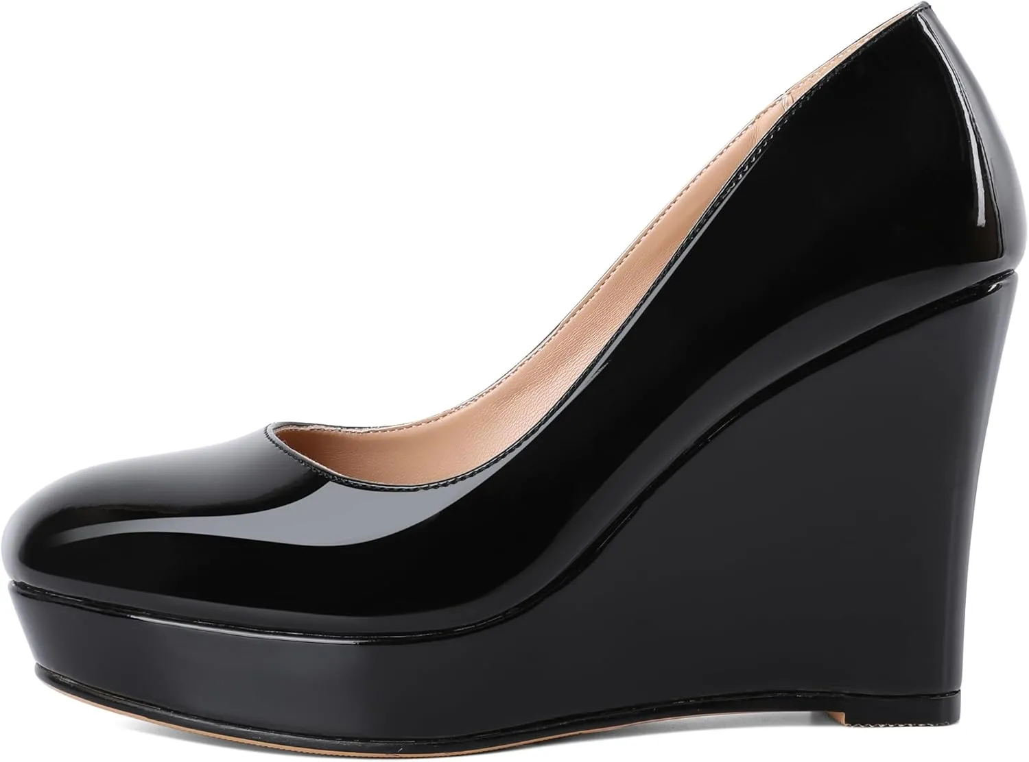 Joseywade Wedge Pumps for Women Platform Heels Round Toe Heels Slip On Wedge High Heels Dress Shoes 4 Inch