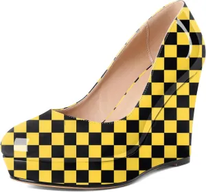 Joseywade Wedge Pumps for Women Platform Heels Round Toe Heels Slip On Wedge High Heels Dress Shoes 4 Inch