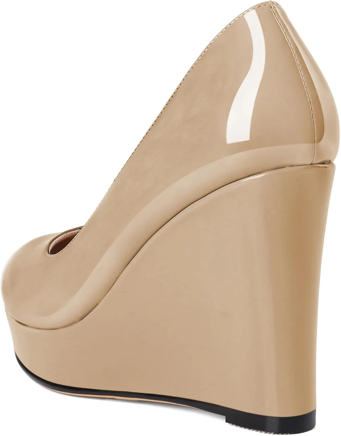 Joseywade Wedge Pumps for Women Platform Heels Round Toe Heels Slip On Wedge High Heels Dress Shoes 4 Inch