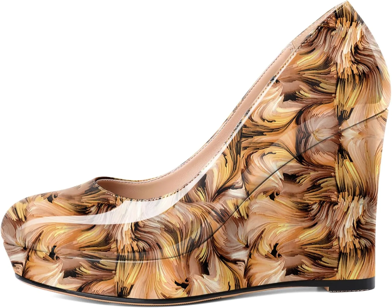 Joseywade Wedge Pumps for Women Platform Heels Round Toe Heels Slip On Wedge High Heels Dress Shoes 4 Inch