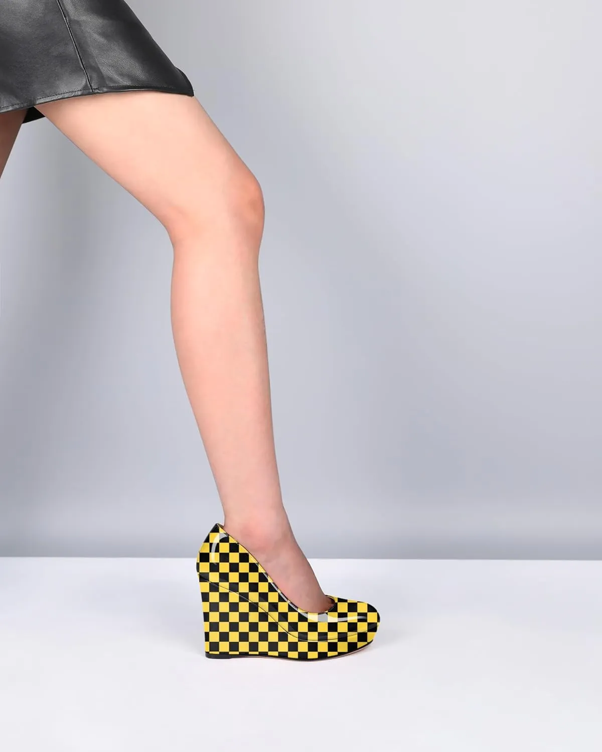 Joseywade Wedge Pumps for Women Platform Heels Round Toe Heels Slip On Wedge High Heels Dress Shoes 4 Inch