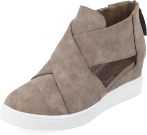 Journee Womens Seena Round Toe Back Heel Zip Wedge Sneakers