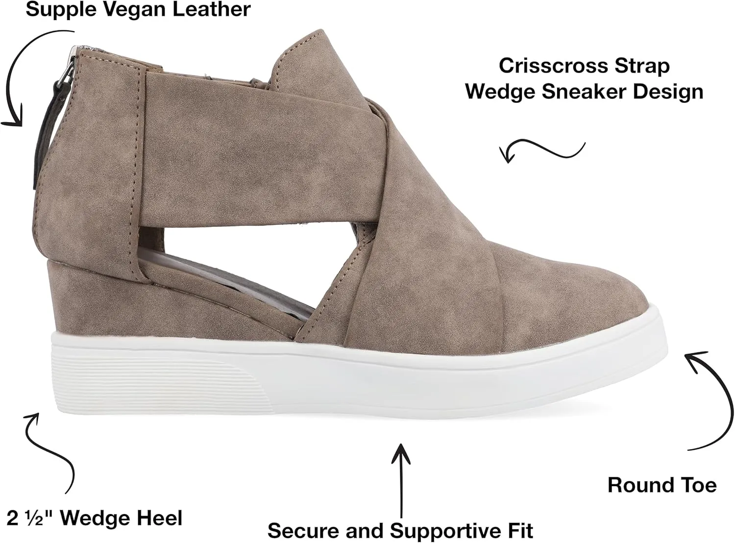 Journee Womens Seena Round Toe Back Heel Zip Wedge Sneakers