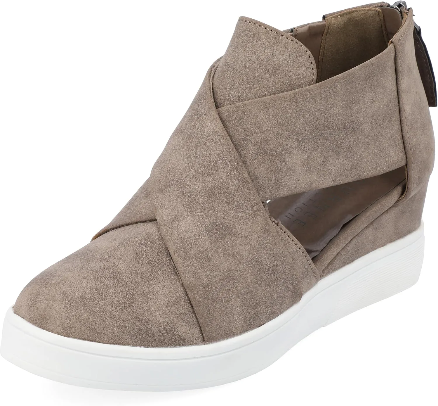 Journee Womens Seena Round Toe Back Heel Zip Wedge Sneakers