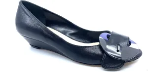 Jubilee Black Leather Butter Wedge Pumps