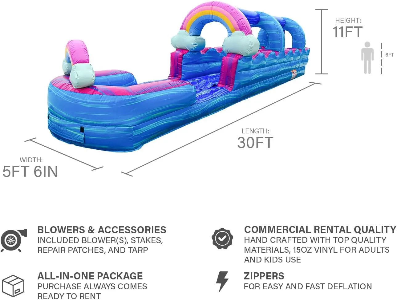JumpOrange I'MPERFECTLY Slip and Slide with Pool for Kids and Adults (with Blower), Lawn Water Slide, Backyard, Outdoor Summer Toys, Extra Long Slip N Slide