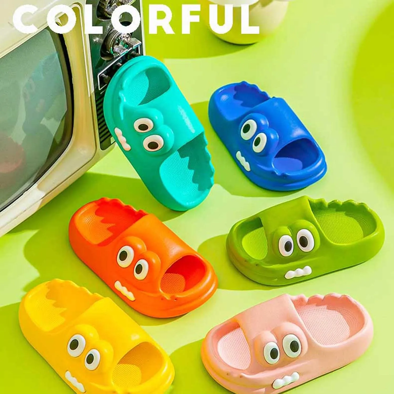 Kids House Slippers Boys Girls Cute Cartoon Animal Non-slip Water Shoes Unisex Child Comfy Quick Dry Summer Shower Sandals for Indoor Bathroom Outdoor Beach Swimming Pool
