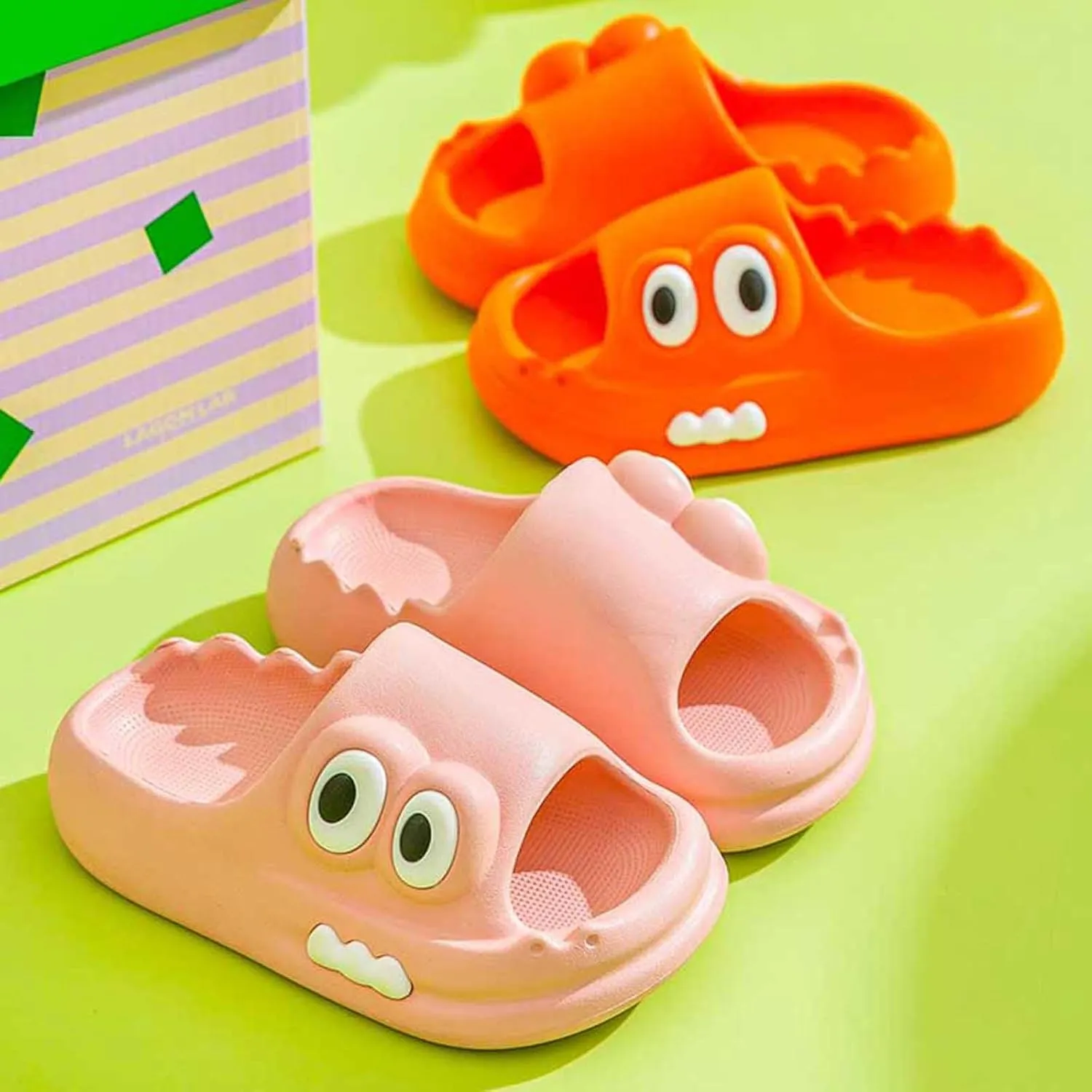 Kids House Slippers Boys Girls Cute Cartoon Animal Non-slip Water Shoes Unisex Child Comfy Quick Dry Summer Shower Sandals for Indoor Bathroom Outdoor Beach Swimming Pool