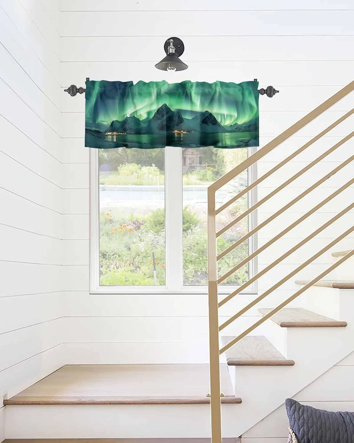 Kitchen Valance Curtain for Small Windows, Winter Polar Ice Islands Ocean Scenery Green Rod Pocket Drape Valances for Windows for Bedroom Living Room Bathroom 60" X 18"