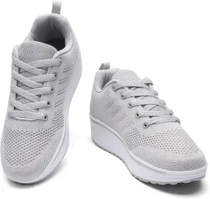 kkdom Women's Walking Shoes Breathable Mesh Comfort Lightweight Wedge Platform Sneakers