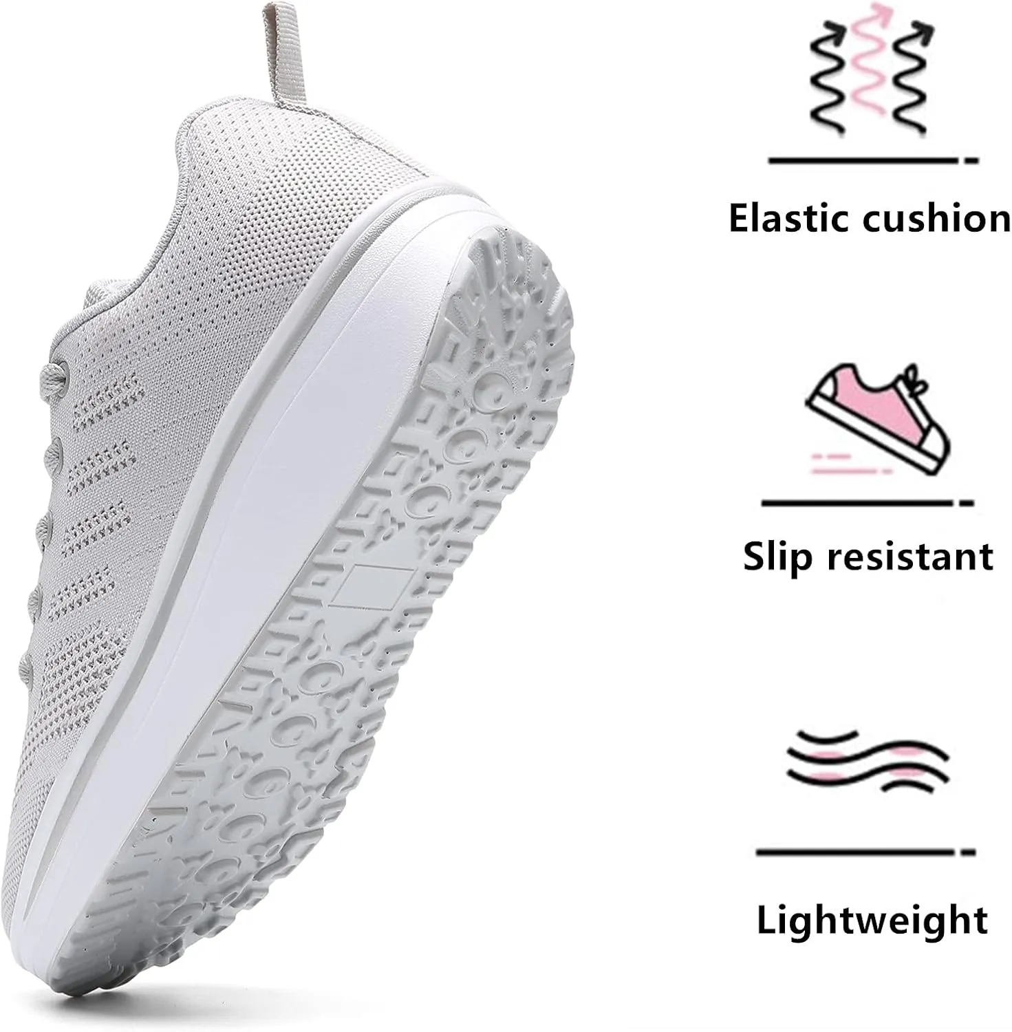 kkdom Women's Walking Shoes Breathable Mesh Comfort Lightweight Wedge Platform Sneakers