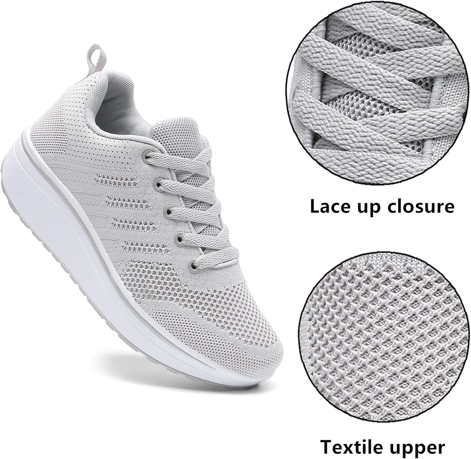 kkdom Women's Walking Shoes Breathable Mesh Comfort Lightweight Wedge Platform Sneakers