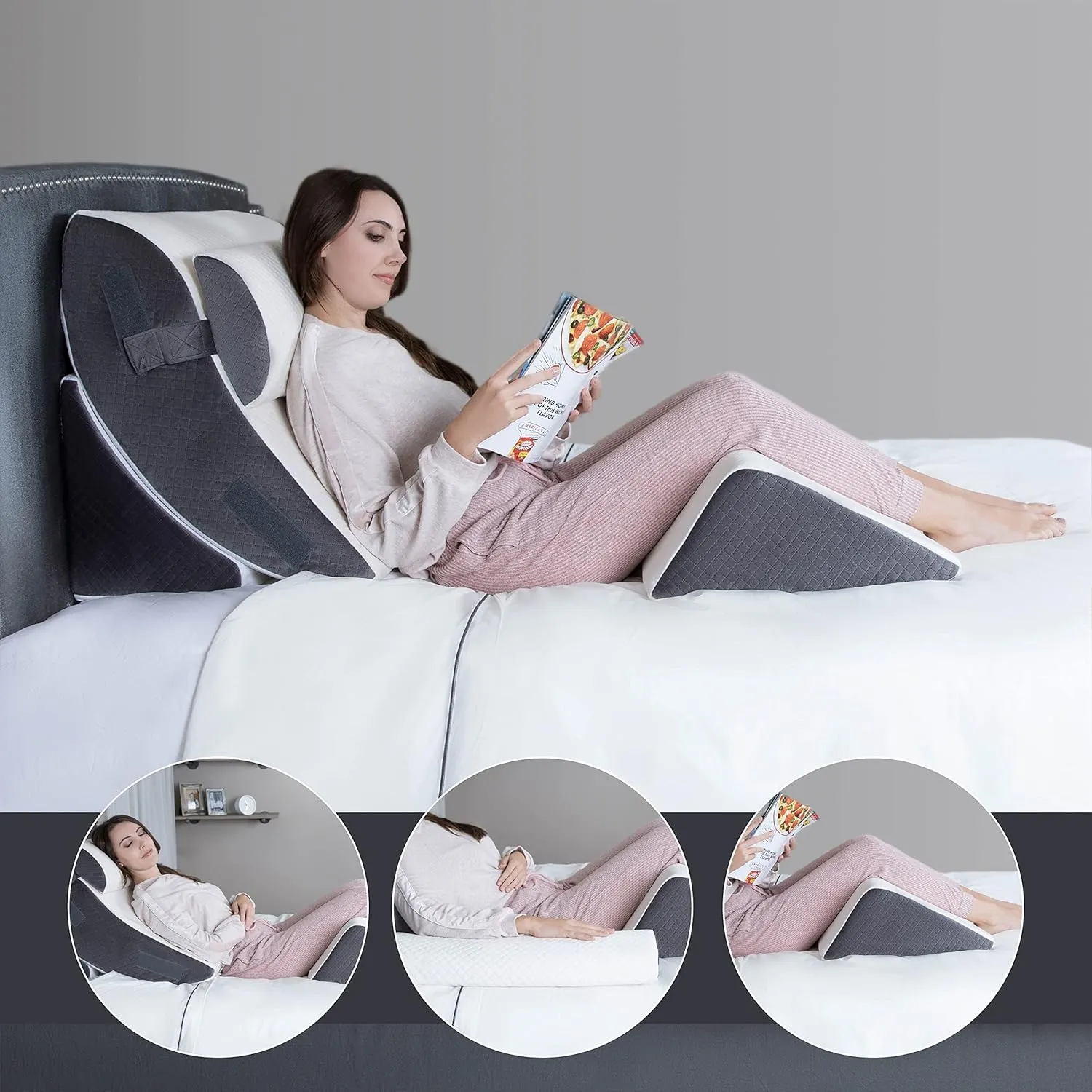 Kӧlbs Bed Wedge Pillow Chic Jacquard Cover Wedge Pillow for Sleeping and Acid Reflux, Heartburn (4 Piece Wedge Set)