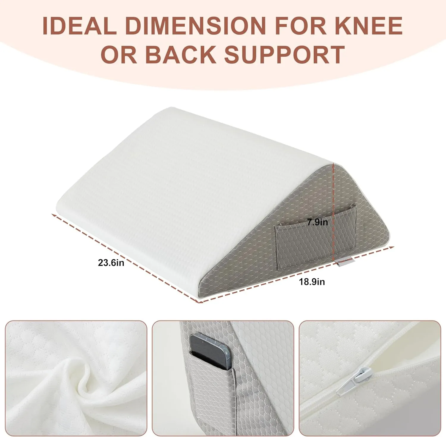Knee Pillow for Back Sleeping, Leg Pillow Knee Wedge Pillow, Memory Foam Wedge Pillows for Legs Post Surgery, Triangle Pillow for Knee Support, Leg Elevation, Knees Hip Back Pain Relief, White