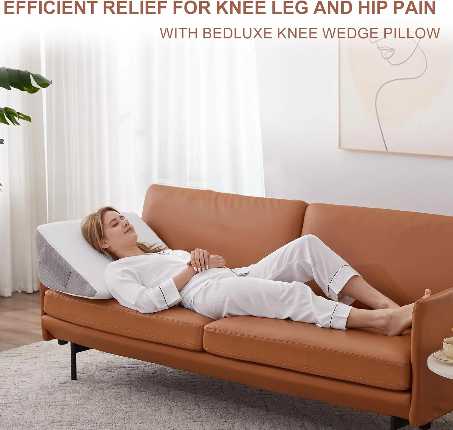 Knee Pillow for Back Sleeping, Leg Pillow Knee Wedge Pillow, Memory Foam Wedge Pillows for Legs Post Surgery, Triangle Pillow for Knee Support, Leg Elevation, Knees Hip Back Pain Relief, White