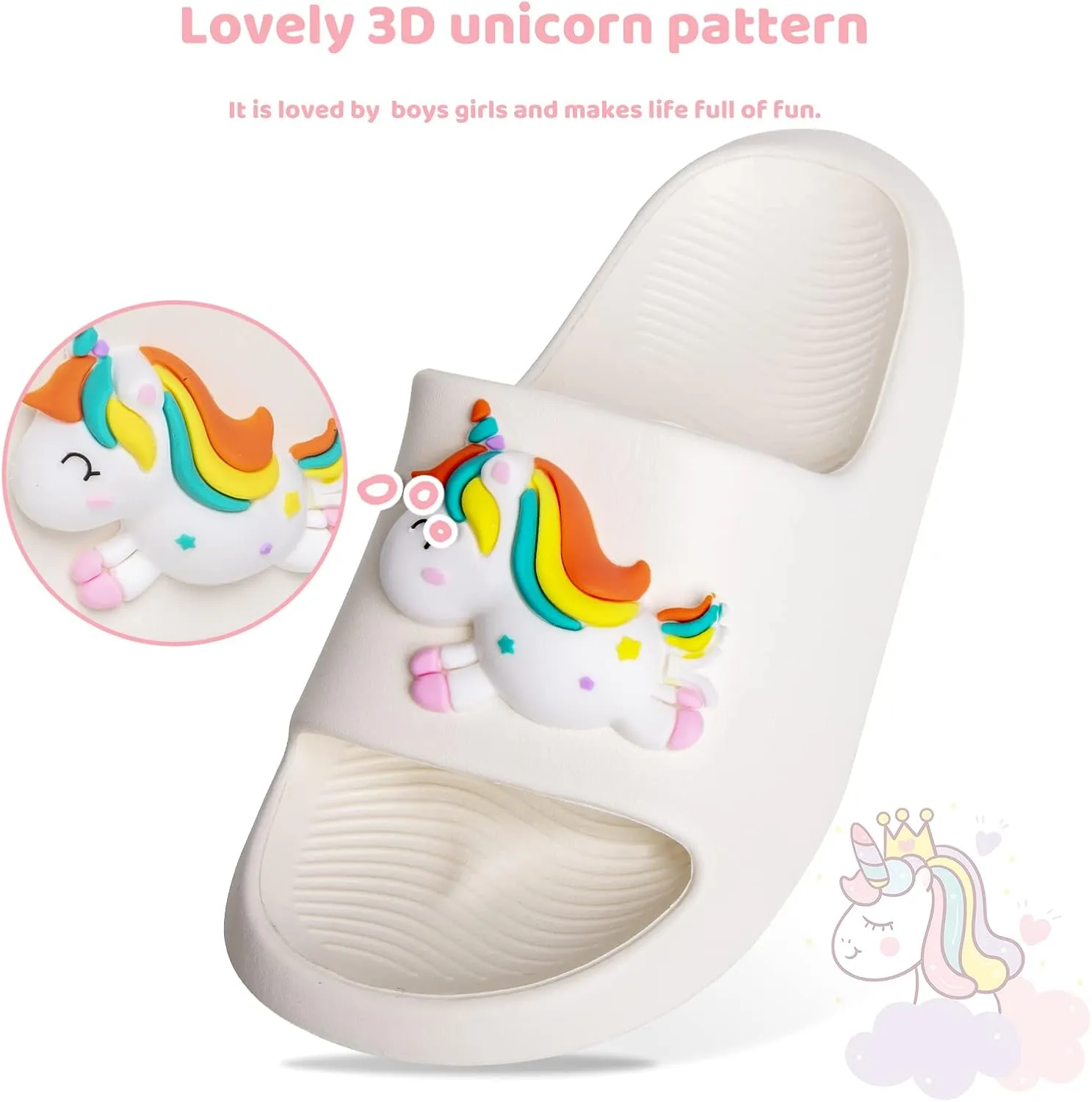 Knemksplanet Toddler Boys Girls Slippers Bunny Unicorn Pillow Sandals Summer Quick Dry Bathroom Slides Beach Water Non-Slip Kids Shower Shoes