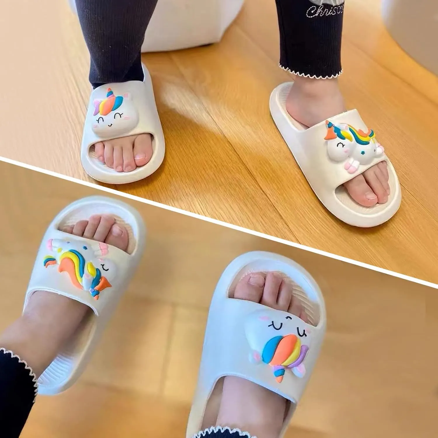 Knemksplanet Toddler Boys Girls Slippers Bunny Unicorn Pillow Sandals Summer Quick Dry Bathroom Slides Beach Water Non-Slip Kids Shower Shoes