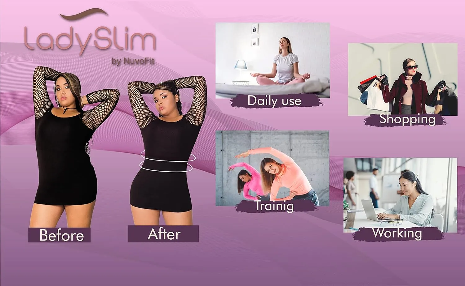 LadySlim by NuvoFit Fajas Colombianas Reductoras para Mujer Short Torso Latex Waist Trainer for Women