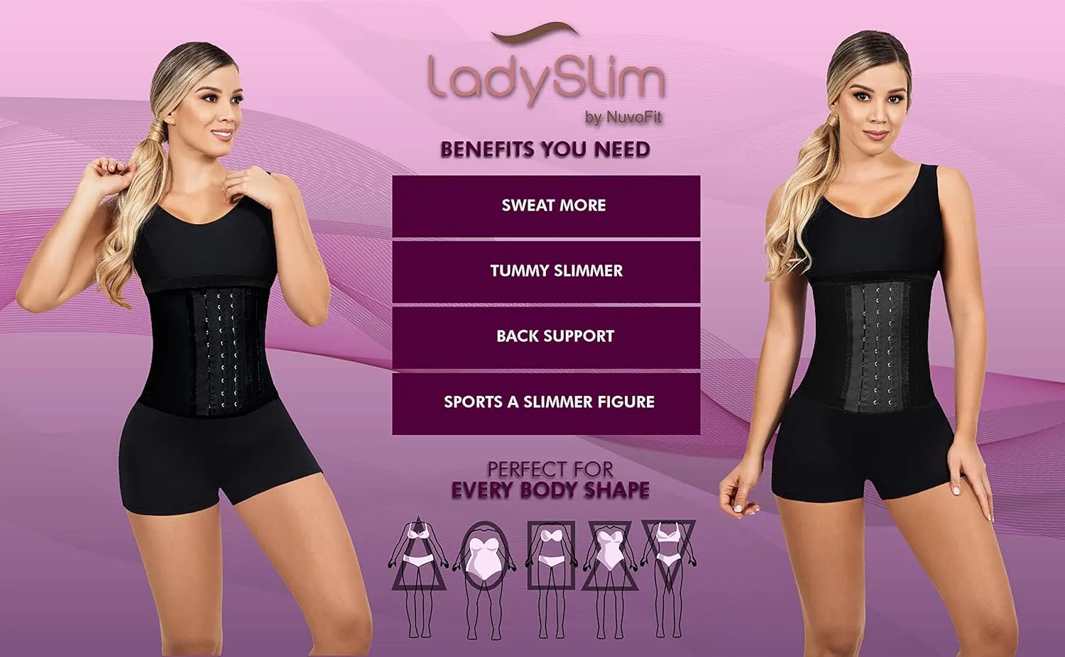 LadySlim by NuvoFit Fajas Colombianas Reductoras para Mujer Short Torso Latex Waist Trainer for Women