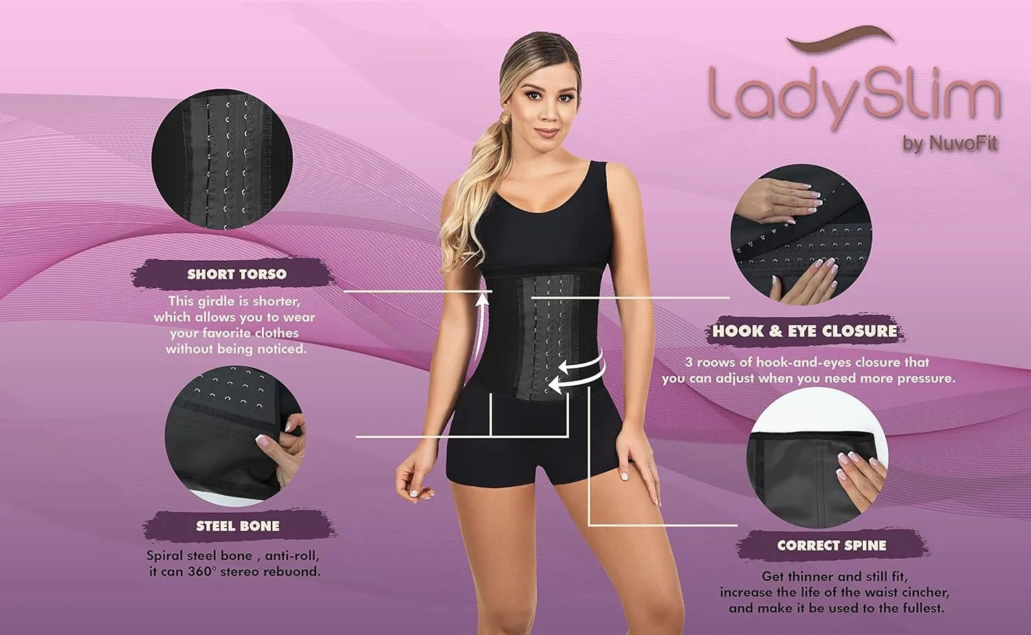 LadySlim by NuvoFit Fajas Colombianas Reductoras para Mujer Short Torso Latex Waist Trainer for Women