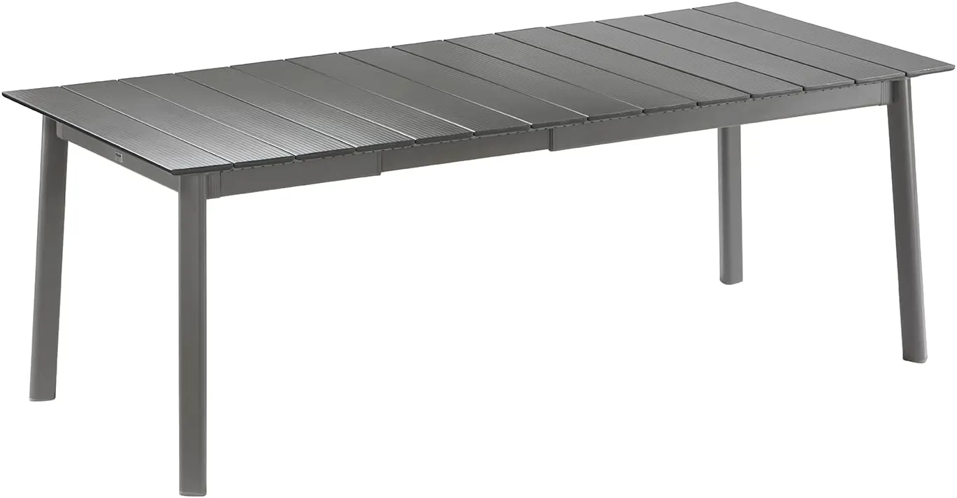 Lafuma ORON Extendable 6 to 8 Person Outdoor Aluminum Garden Dining Table with Slatted Top for Backyard Patios and Decks, Titanium