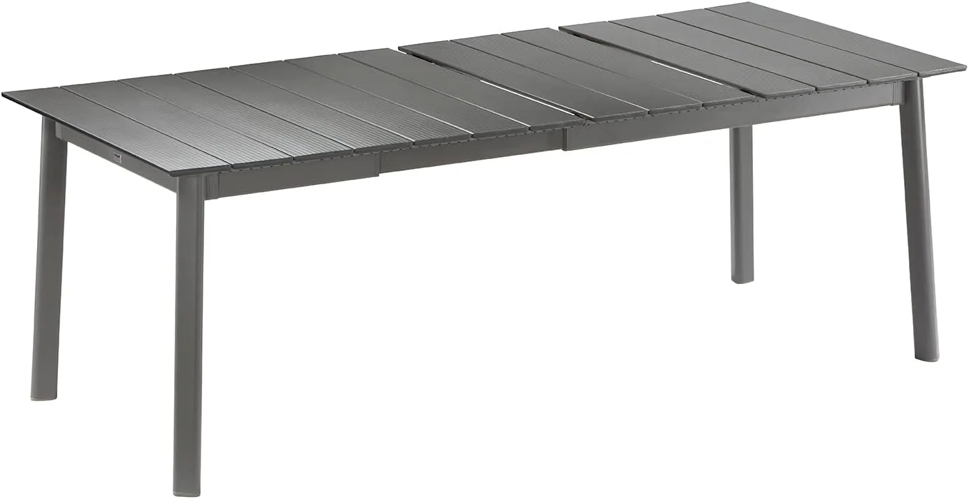 Lafuma ORON Extendable 6 to 8 Person Outdoor Aluminum Garden Dining Table with Slatted Top for Backyard Patios and Decks, Titanium