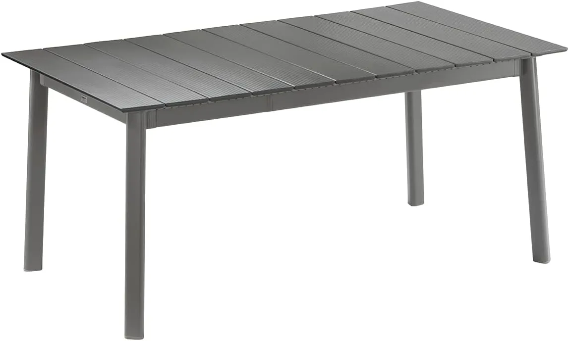 Lafuma ORON Extendable 6 to 8 Person Outdoor Aluminum Garden Dining Table with Slatted Top for Backyard Patios and Decks, Titanium