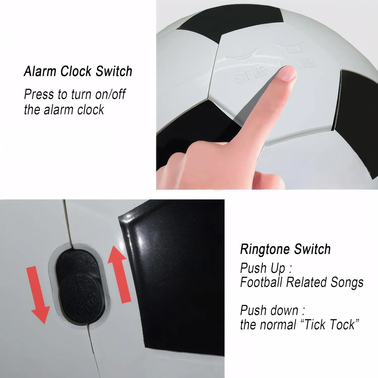 Lancoon Analog Clock Non Ticking Quiet Soccer Shaped Alarm Clock Dual Ringtone Battery Operated Easy Adjust Football Bedroom Decor Sports Themed for Kids' Room Bedside Shelf Living Room Orange