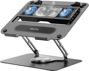 Laptop Cooling Stand with Detachable Thermoelectric Cooler, Adjustable Height & Angle, 360 Rotation Base, Carbon Steel Framework, Ultra-Quiet & Super Sturdy for up to 16” Laptop (Black)