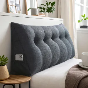 Large Triangular Wedge Headboard Pillow with Pocket, Linen Headboard Pillow Reading Pillows for Sitting in Bed, Bolster Triangular Headboard Cushion Soft And Fluffy Daybed Pillows,A-Twin