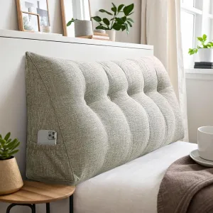 Large Triangular Wedge Headboard Pillow with Pocket, Linen Headboard Pillow Reading Pillows for Sitting in Bed, Bolster Triangular Headboard Cushion Soft And Fluffy Daybed Pillows,D-Twin