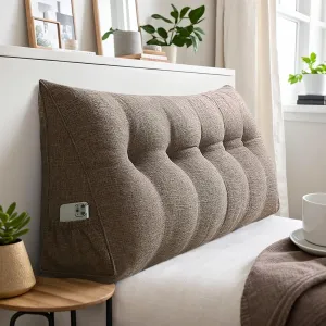 Large Triangular Wedge Headboard Pillow with Pocket, Linen Headboard Pillow Reading Pillows for Sitting in Bed, Bolster Triangular Headboard Cushion Soft And Fluffy Daybed Pillows,E-Twin