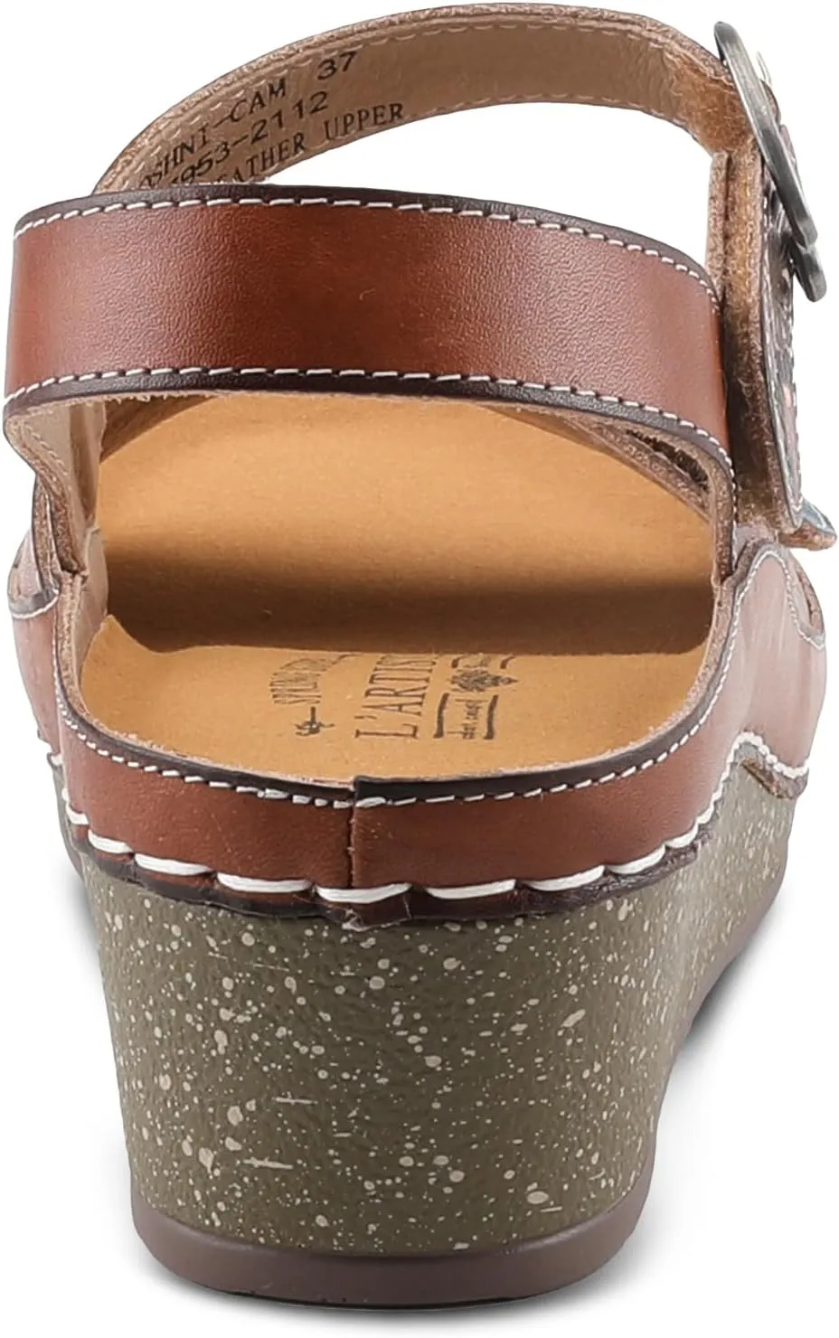 L'Artiste Women's ROSHNI Slingback Sandals – Hand-Painted Leather Floral Wedge with Adjustable Comfort Straps
