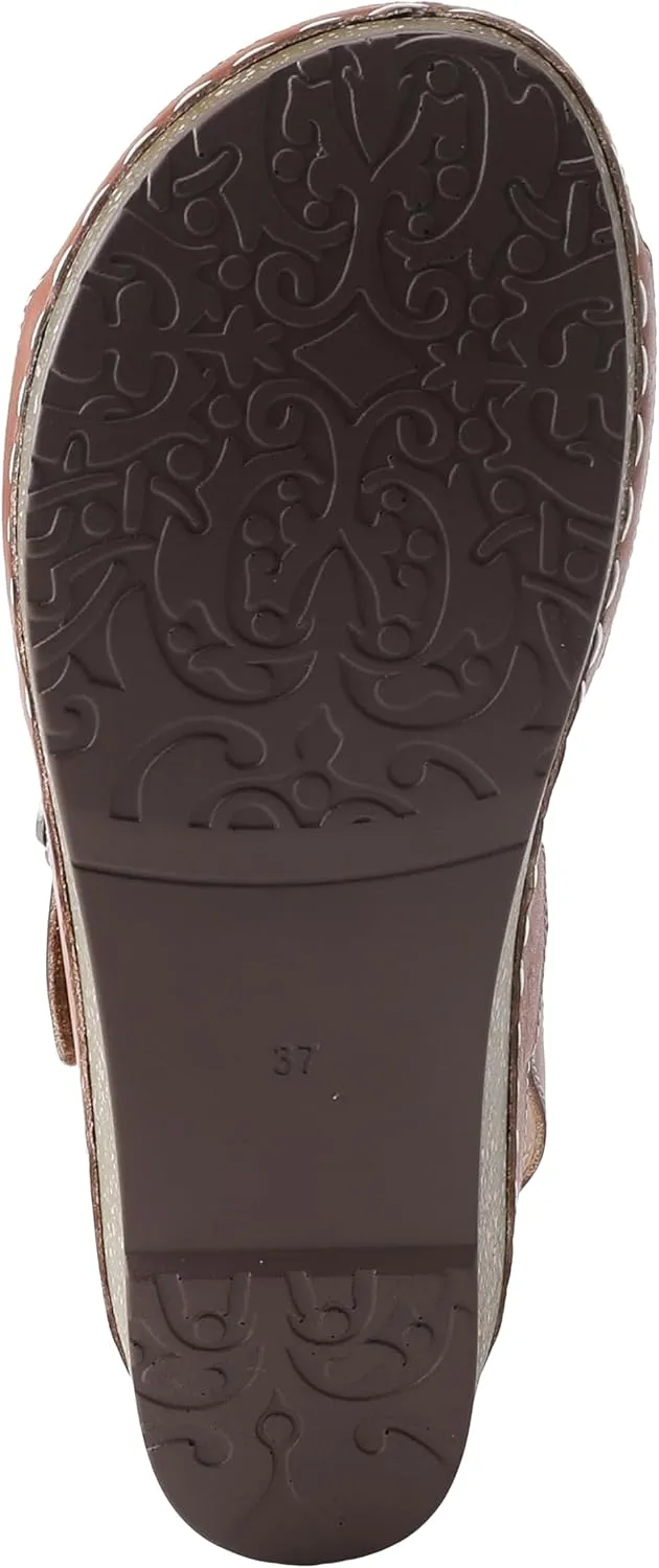 L'Artiste Women's ROSHNI Slingback Sandals – Hand-Painted Leather Floral Wedge with Adjustable Comfort Straps
