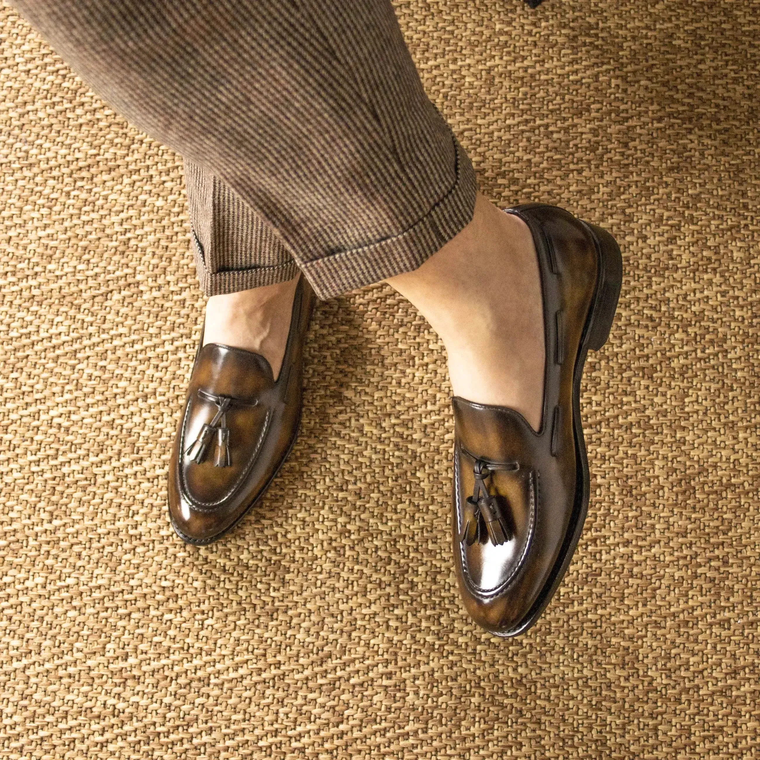Leather Boat Loafer Zurigo │ Tobacco Patina & Tassels - Brown Soles